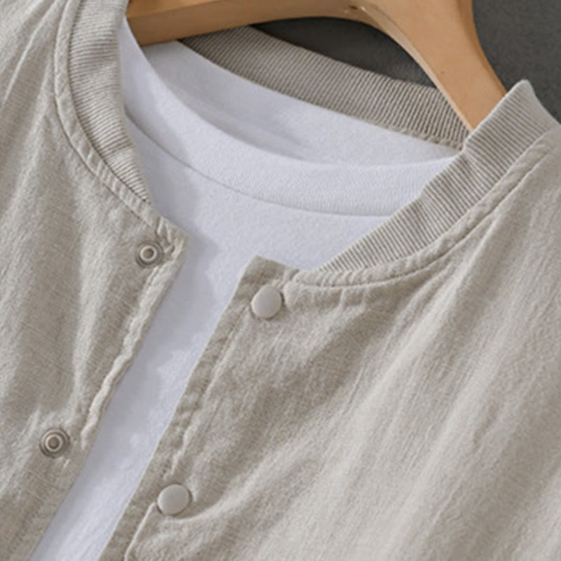 Chemise homme en coton et lin à manches longues et Buddha Stones côtelé, couleur unie, avec poches  - image 6