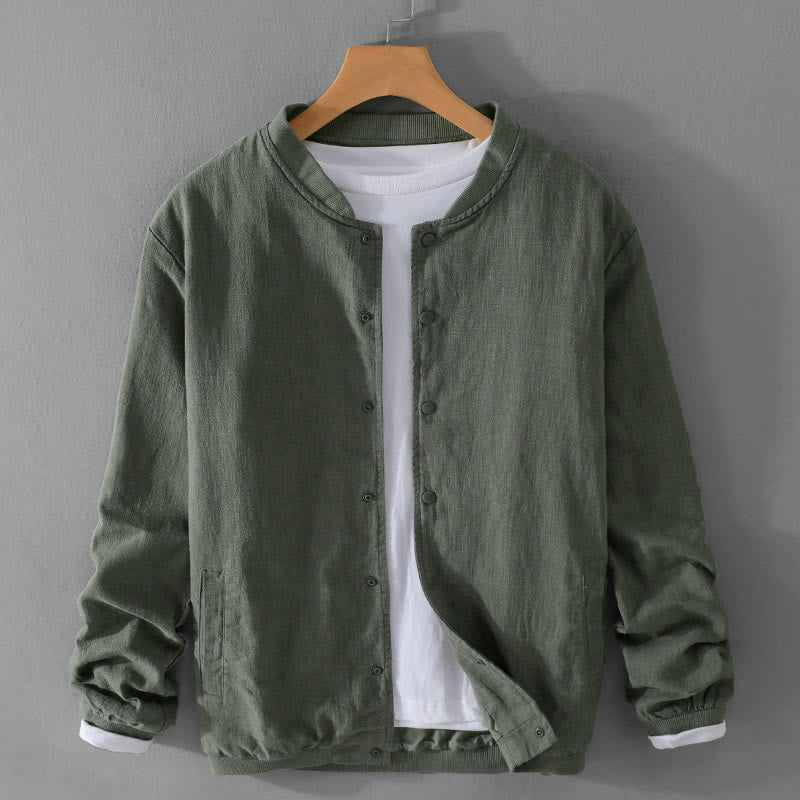 Chemise homme en coton et lin à manches longues et Buddha Stones côtelé, couleur unie, avec poches  - Vert foncé - US/UK/AU42，EU52 (3XL) - image 0