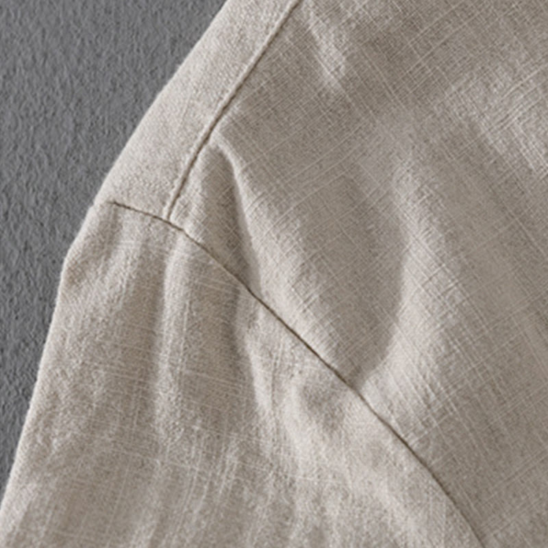 Chemise homme en coton et lin à manches longues et Buddha Stones côtelé, couleur unie, avec poches  - image 8