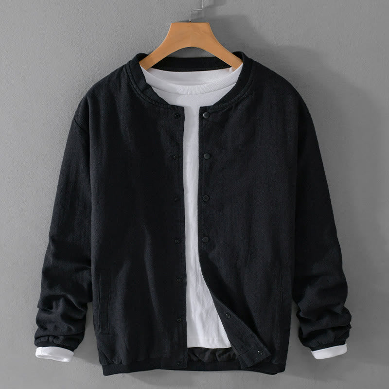 Chemise homme en coton et lin à manches longues et Buddha Stones côtelé, couleur unie, avec poches  - Noir - US/UK/AU42，EU52 (3XL) - image 14