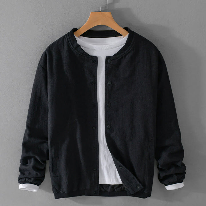 Chemise homme en coton et lin à manches longues et Buddha Stones côtelé, couleur unie, avec poches  - Noir - US/UK/AU42，EU52 (3XL) - image 14