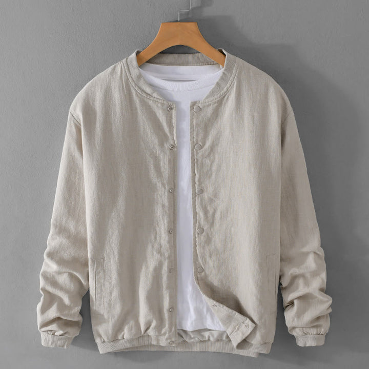 Chemise homme en coton et lin à manches longues et Buddha Stones côtelé, couleur unie, avec poches  - image 4