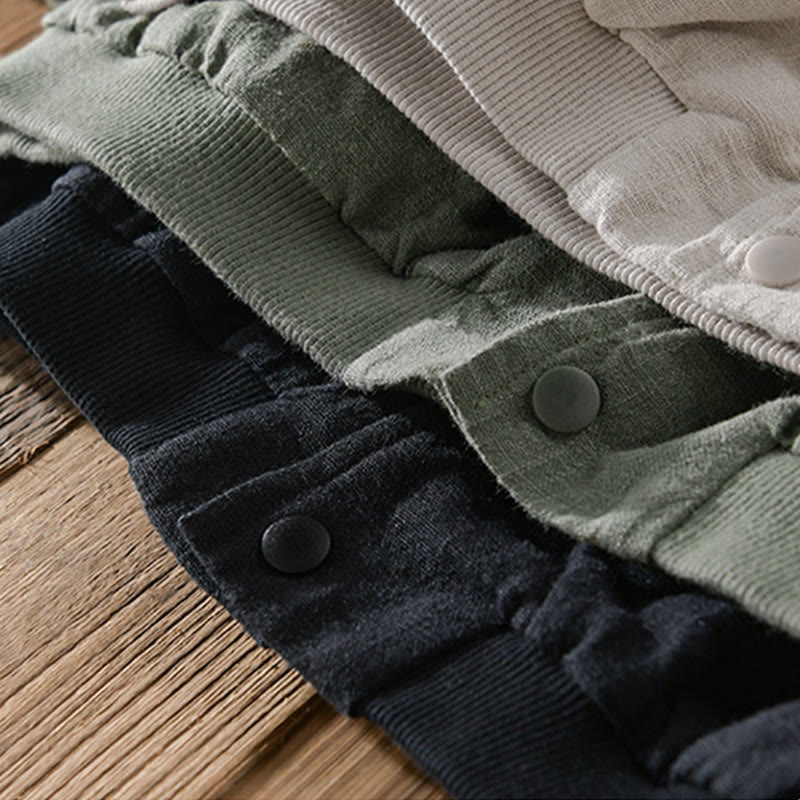 Chemise homme en coton et lin à manches longues et Buddha Stones côtelé, couleur unie, avec poches  - image 22