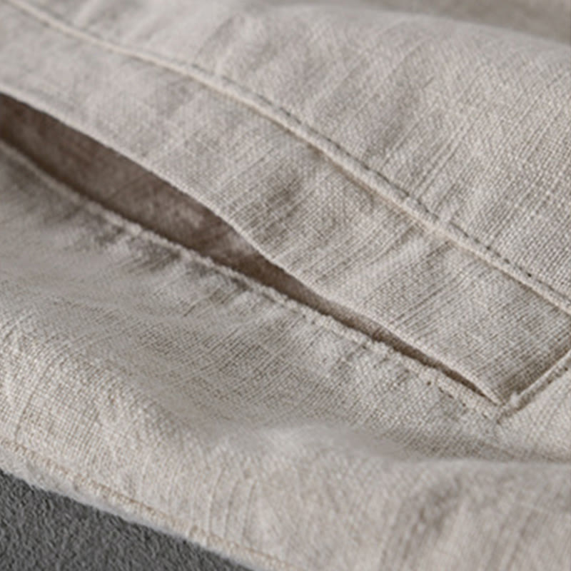 Chemise homme en coton et lin à manches longues et Buddha Stones côtelé, couleur unie, avec poches  - image 10