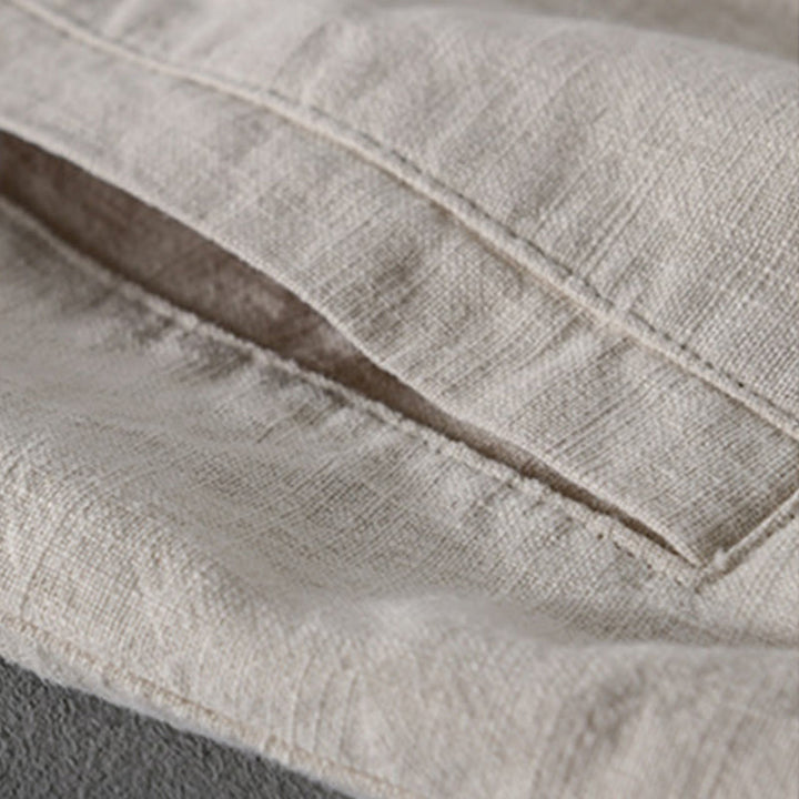 Chemise homme en coton et lin à manches longues et Buddha Stones côtelé, couleur unie, avec poches  - image 10