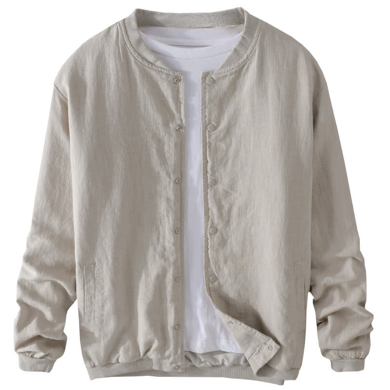 Chemise homme en coton et lin à manches longues et Buddha Stones côtelé, couleur unie, avec poches  - image 13