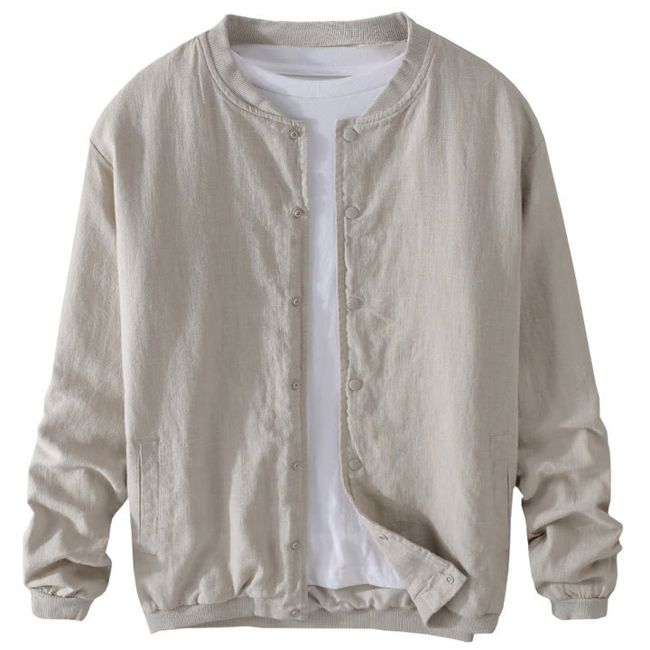 Chemise homme en coton et lin à manches longues et Buddha Stones côtelé, couleur unie, avec poches  - image 13