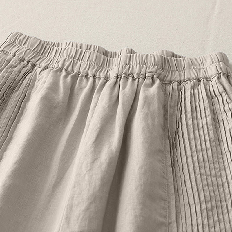 Pantalon large Buddha Stones uni à plis élastiques en polyester pour femme avec poches - image 14