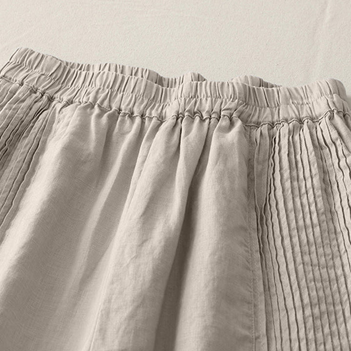 Pantalon large Buddha Stones uni à plis élastiques en polyester pour femme avec poches - image 14