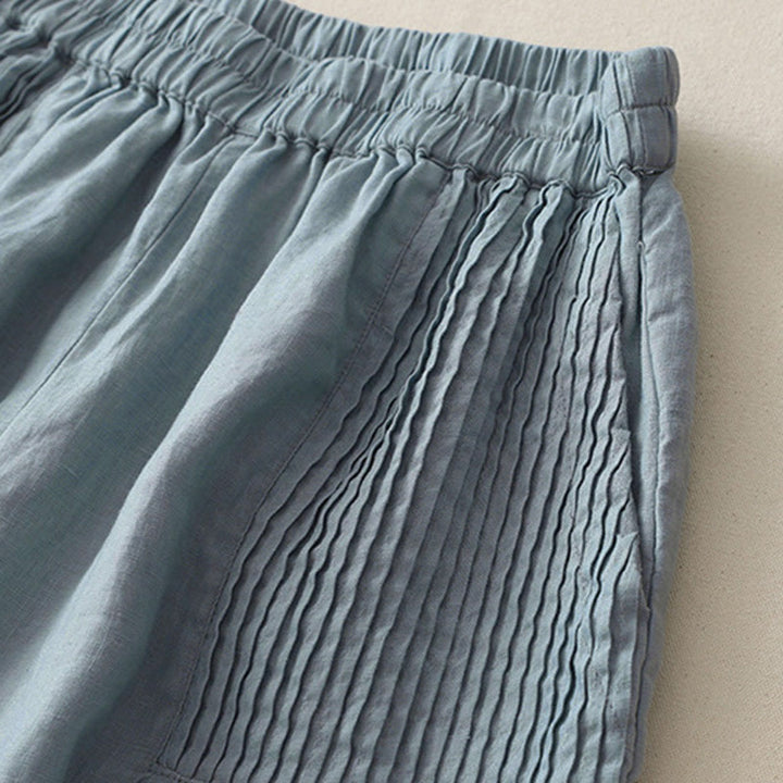 Pantalon large Buddha Stones uni à plis élastiques en polyester pour femme avec poches - image 18
