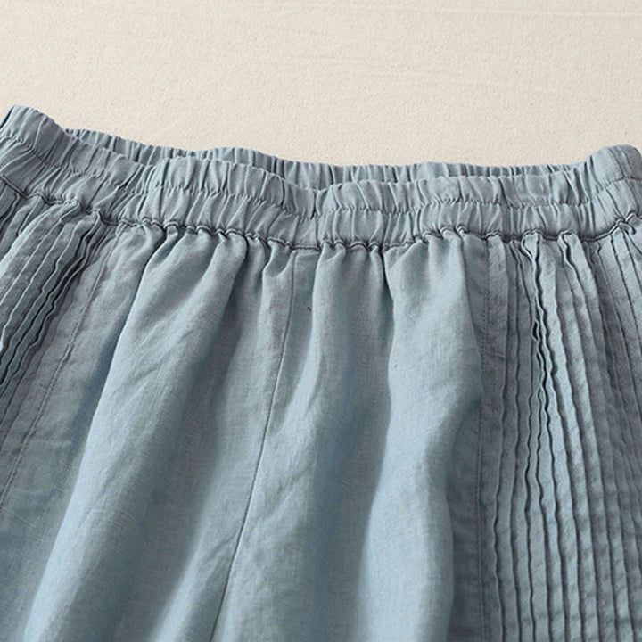 Pantalon large Buddha Stones uni à plis élastiques en polyester pour femme avec poches - image 19