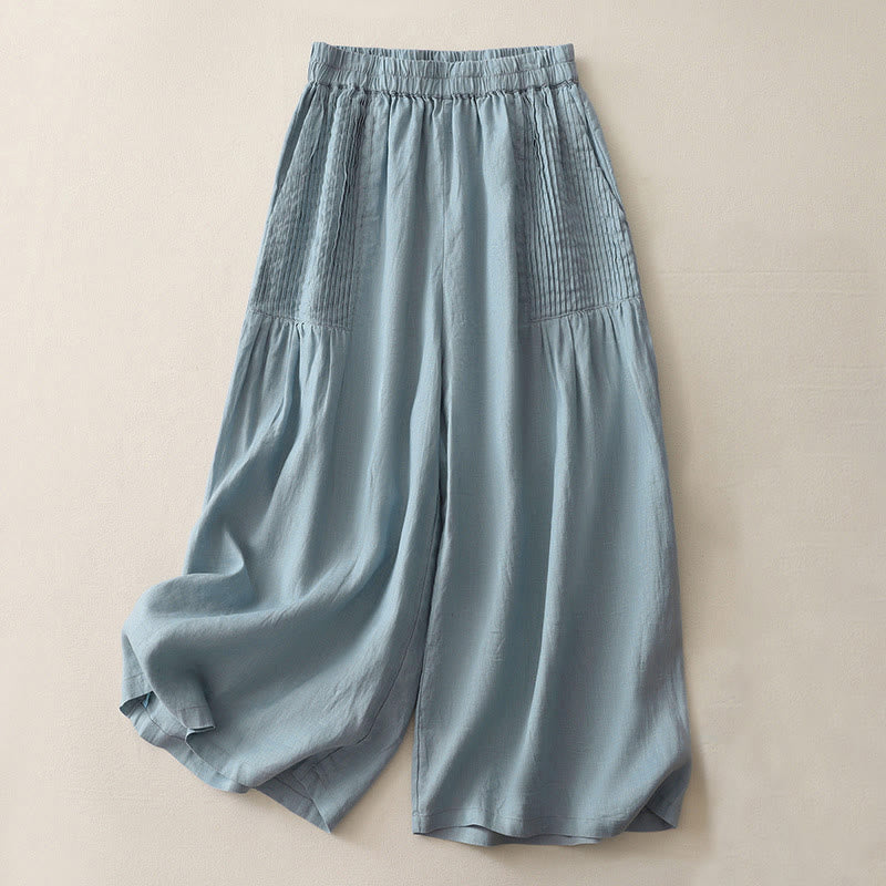 Pantalon large Buddha Stones uni à plis élastiques en polyester pour femme avec poches - Bleu ciel clair - US8-10，UK/AU12-14，EU40-42 (2XL) - image 16