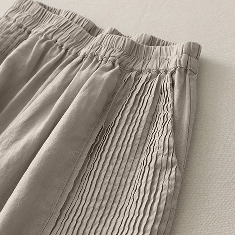 Pantalon large Buddha Stones uni à plis élastiques en polyester pour femme avec poches - image 14