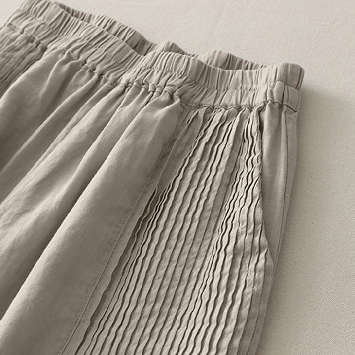 Pantalon large Buddha Stones uni à plis élastiques en polyester pour femme avec poches - image 14