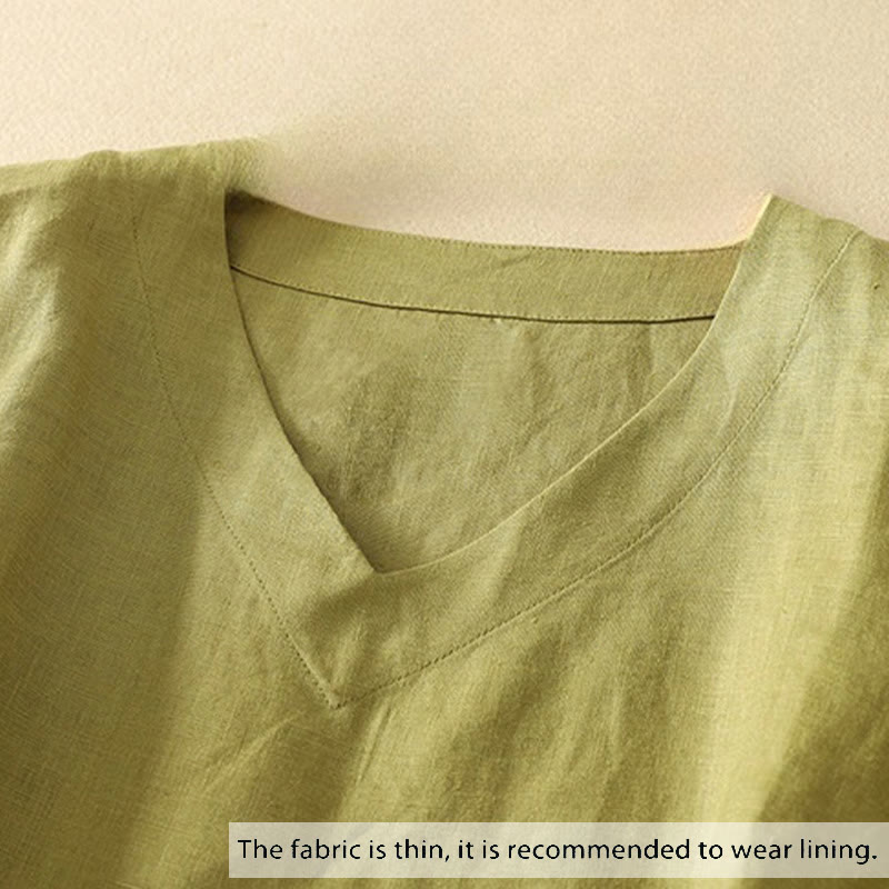 T-shirt d'été décontracté pour femme, en polyester uni, à col en V et manches courtes, motif Buddha Stones - image 1