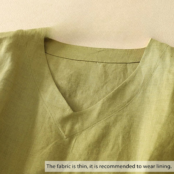 T-shirt d'été décontracté pour femme, en polyester uni, à col en V et manches courtes, motif Buddha Stones - image 1