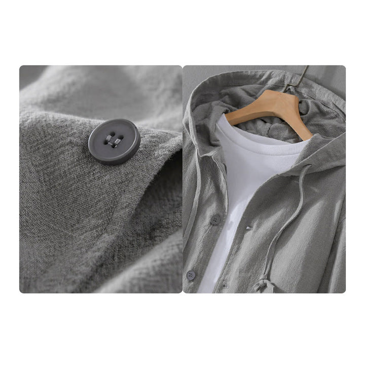 Sweat à capuche à manches longues et ourlet côtelé avec motif Buddha Stones pour homme, veste en coton et lin avec poches - image 2