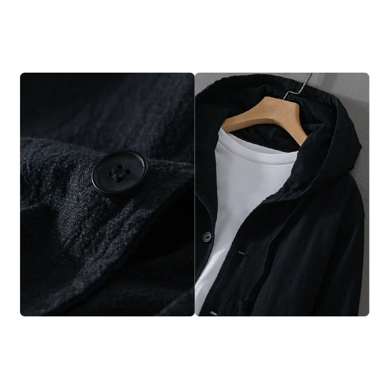 Sweat à capuche à manches longues et ourlet côtelé avec motif Buddha Stones pour homme, veste en coton et lin avec poches - image 13