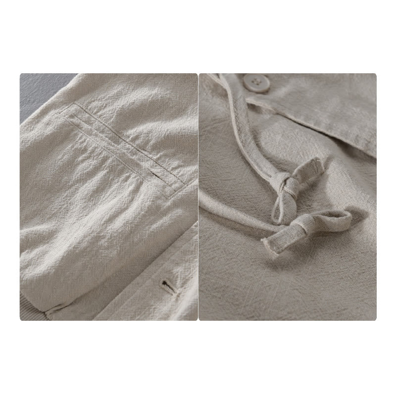 Sweat à capuche à manches longues et ourlet côtelé avec motif Buddha Stones pour homme, veste en coton et lin avec poches - image 9