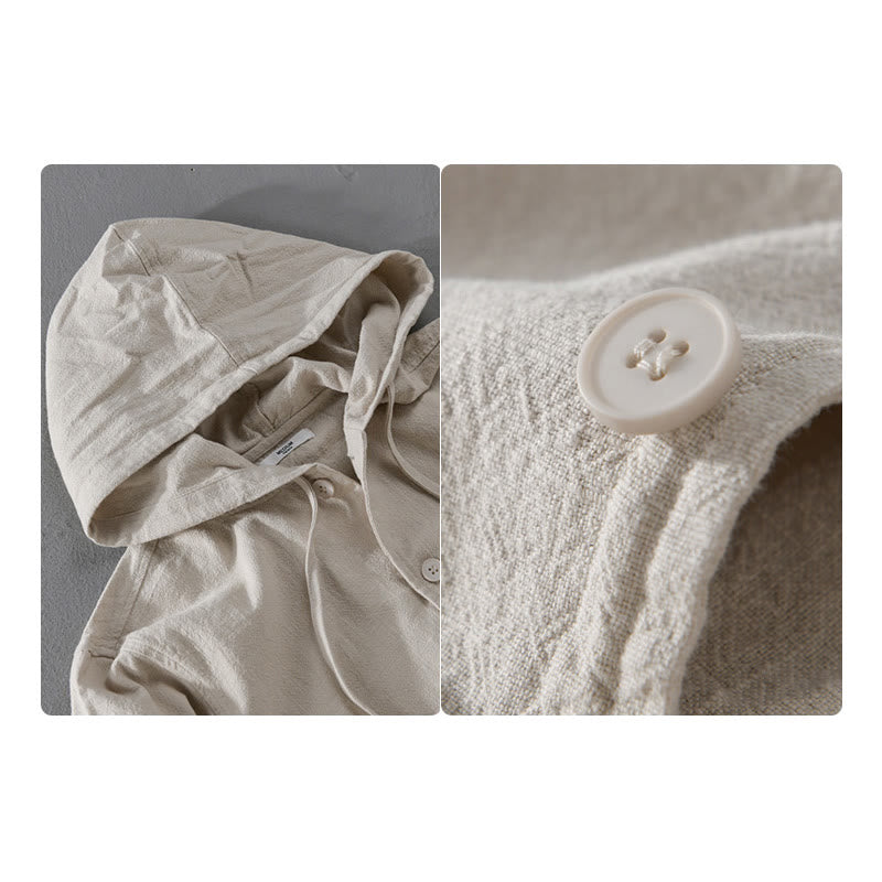 Sweat à capuche à manches longues et ourlet côtelé avec motif Buddha Stones pour homme, veste en coton et lin avec poches - image 8