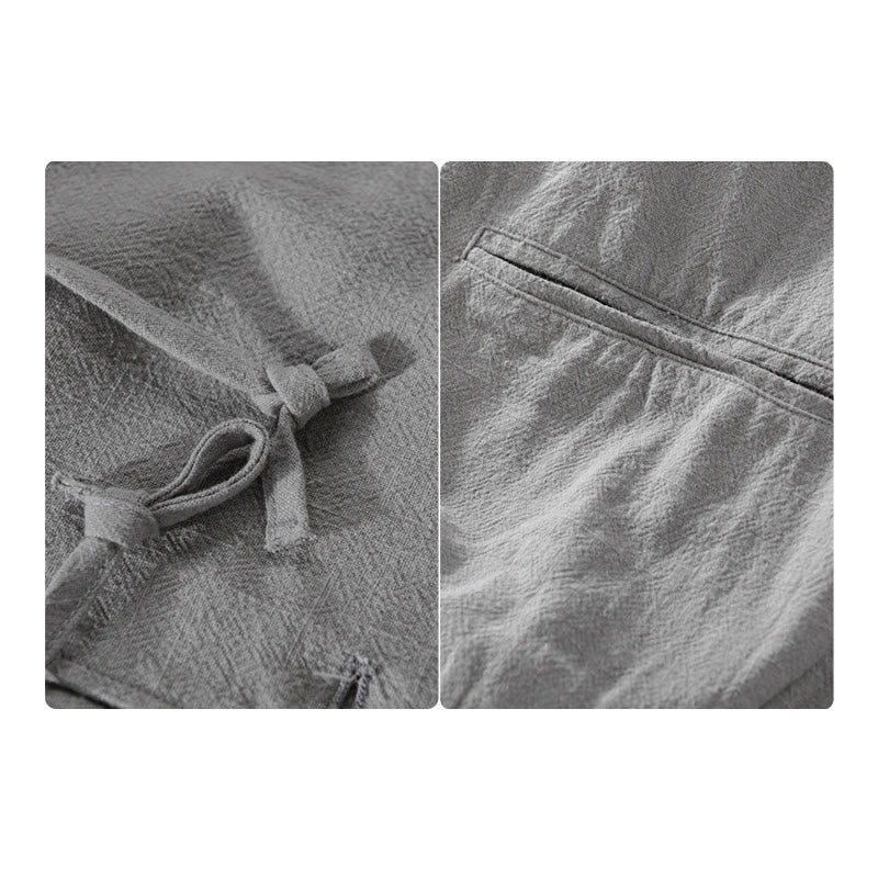 Sweat à capuche à manches longues et ourlet côtelé avec motif Buddha Stones pour homme, veste en coton et lin avec poches - image 3
