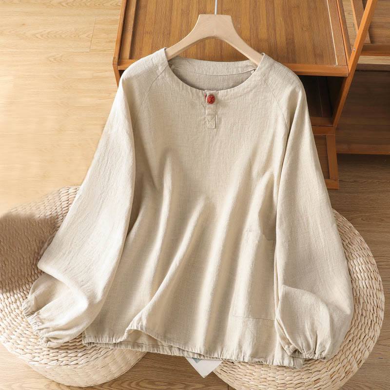 Chemise décontractée à manches longues en coton et polyester pour femme Buddha Stones - Beige - US14，UK/AU18，EU46 (2XL) - image 0