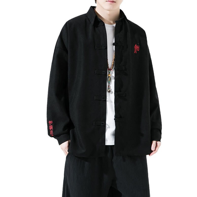 Chemise à manches longues en coton pour homme, motif de grenouille chinoise brodée de Buddha Stones - image 8