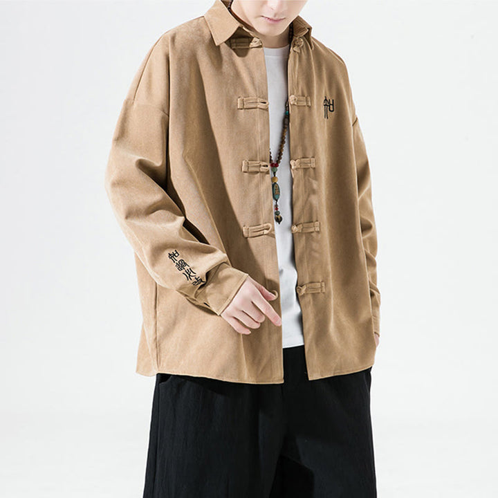 Chemise à manches longues en coton pour homme, motif de grenouille chinoise brodée de Buddha Stones - image 10
