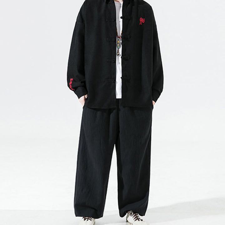 Chemise à manches longues en coton pour homme, motif de grenouille chinoise brodée de Buddha Stones - image 7