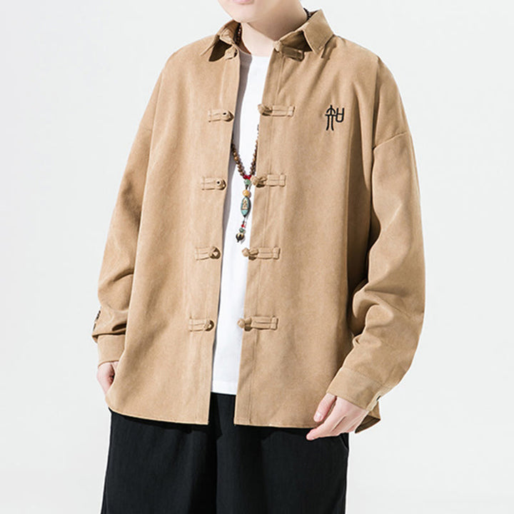 Chemise à manches longues en coton pour homme, motif de grenouille chinoise brodée de Buddha Stones - image 12