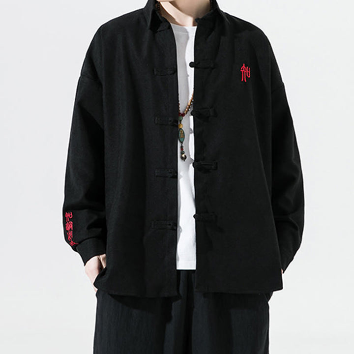 Chemise à manches longues en coton pour homme, motif de grenouille chinoise brodée de Buddha Stones - image 2