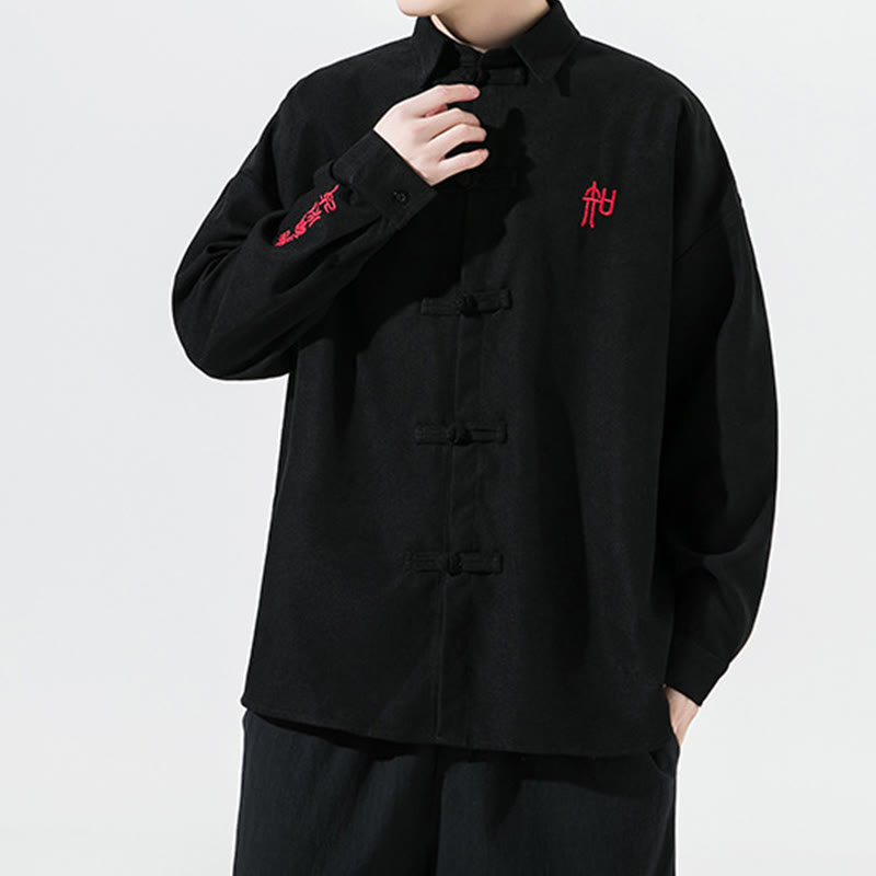 Chemise à manches longues en coton pour homme, motif de grenouille chinoise brodée de Buddha Stones - image 5