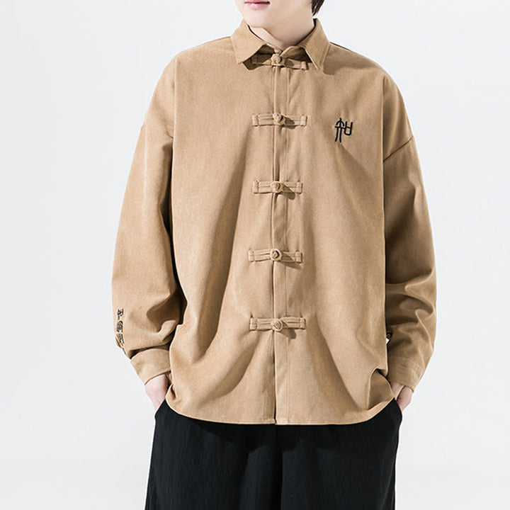 Chemise à manches longues en coton pour homme, motif de grenouille chinoise brodée de Buddha Stones - image 14