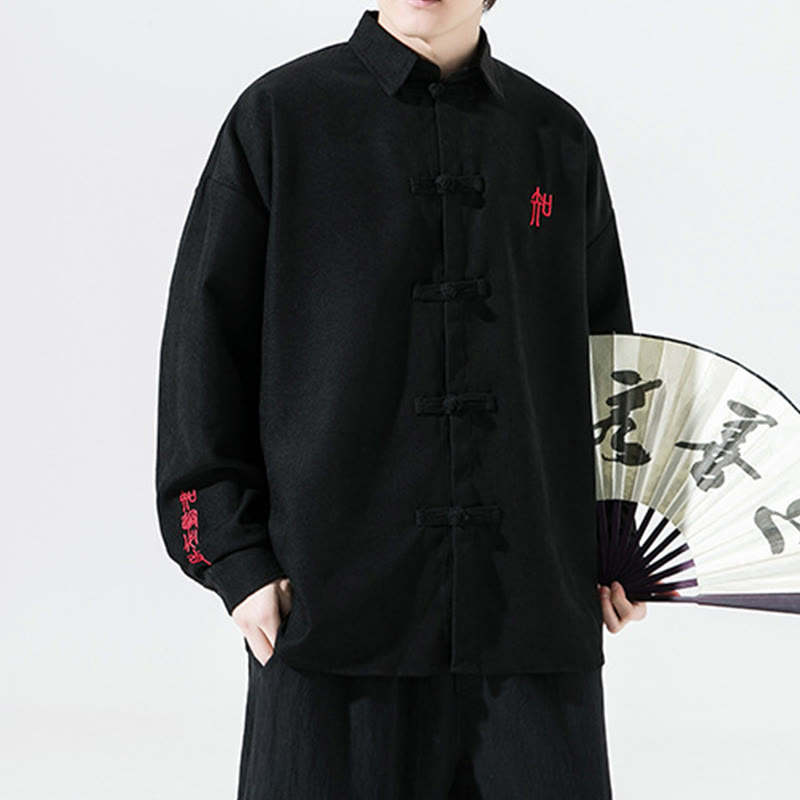 Chemise à manches longues en coton pour homme, motif de grenouille chinoise brodée de Buddha Stones - image 6