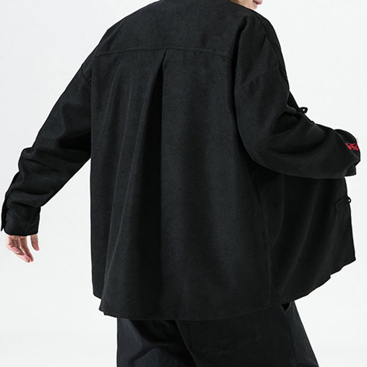 Chemise à manches longues en coton pour homme, motif de grenouille chinoise brodée de Buddha Stones - image 3