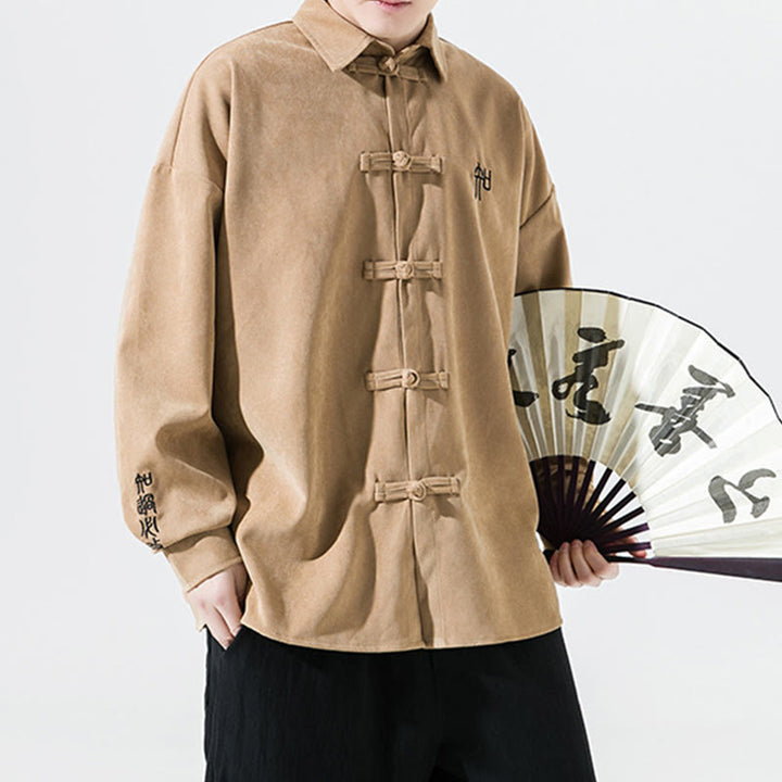 Chemise à manches longues en coton pour homme, motif de grenouille chinoise brodée de Buddha Stones - image 13