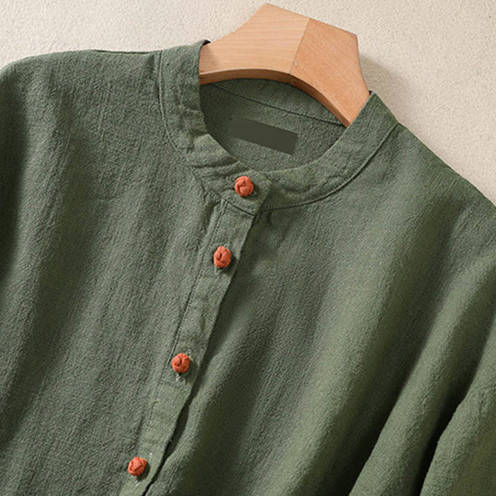 Chemise décontractée à manches longues et col ras du cou pour femme, en coton, avec poches et boutons Buddha Stones - image 5