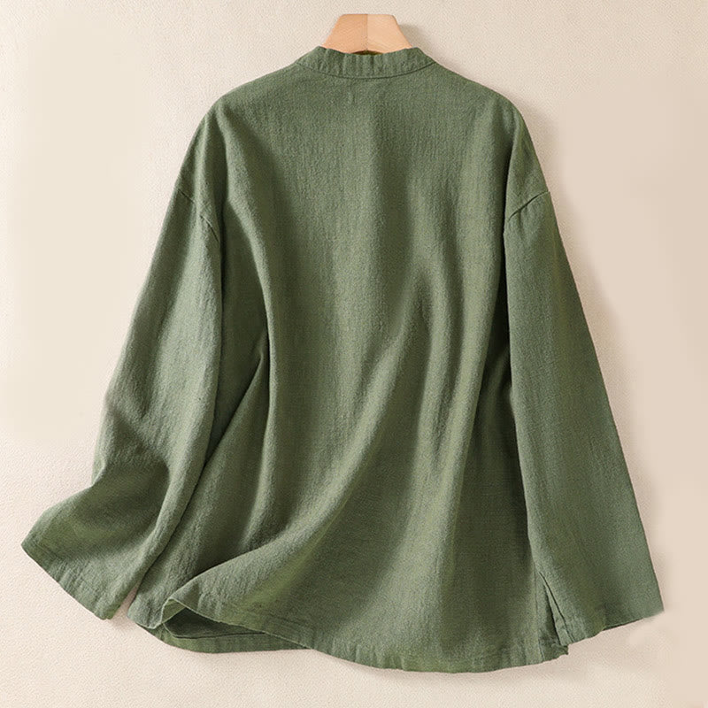 Chemise décontractée à manches longues et col ras du cou pour femme, en coton, avec poches et boutons Buddha Stones - image 1