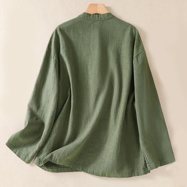 Chemise décontractée à manches longues et col ras du cou pour femme, en coton, avec poches et boutons Buddha Stones - image 1