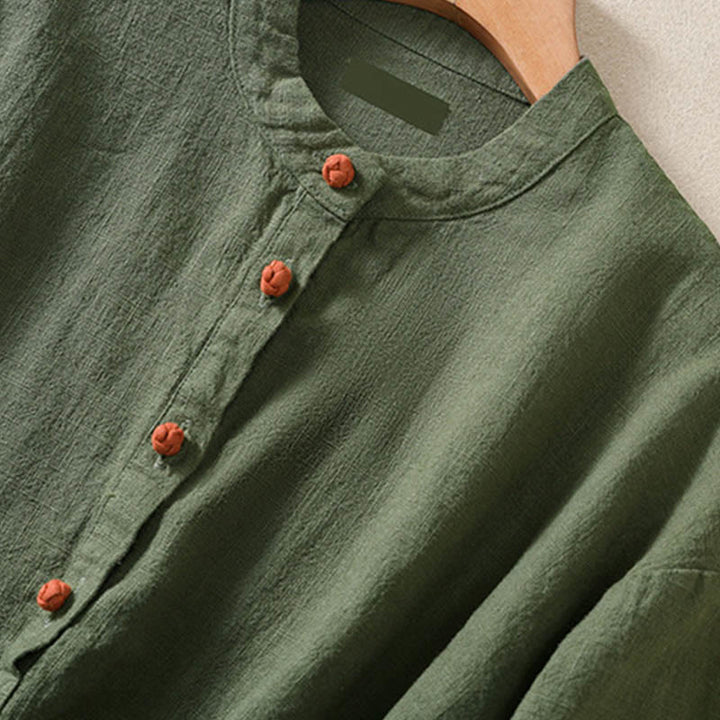 Chemise décontractée à manches longues et col ras du cou pour femme, en coton, avec poches et boutons Buddha Stones - image 4