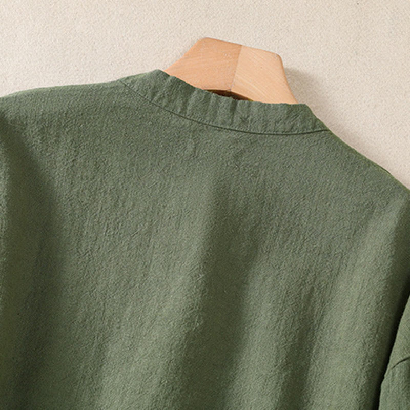 Chemise décontractée à manches longues et col ras du cou pour femme, en coton, avec poches et boutons Buddha Stones - image 7