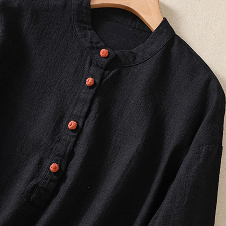 Chemise décontractée à manches longues et col ras du cou pour femme, en coton, avec poches et boutons Buddha Stones - image 12