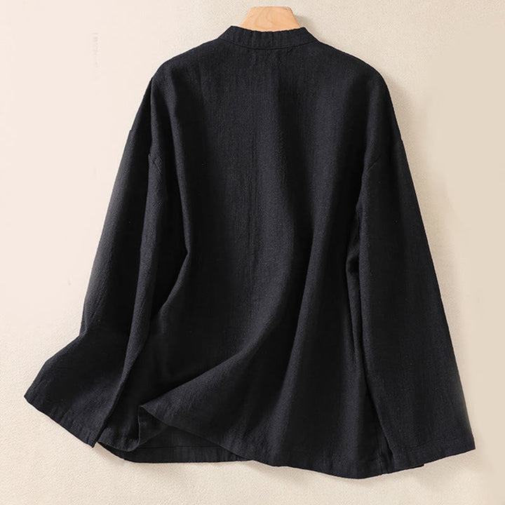 Chemise décontractée à manches longues et col ras du cou pour femme, en coton, avec poches et boutons Buddha Stones - image 10