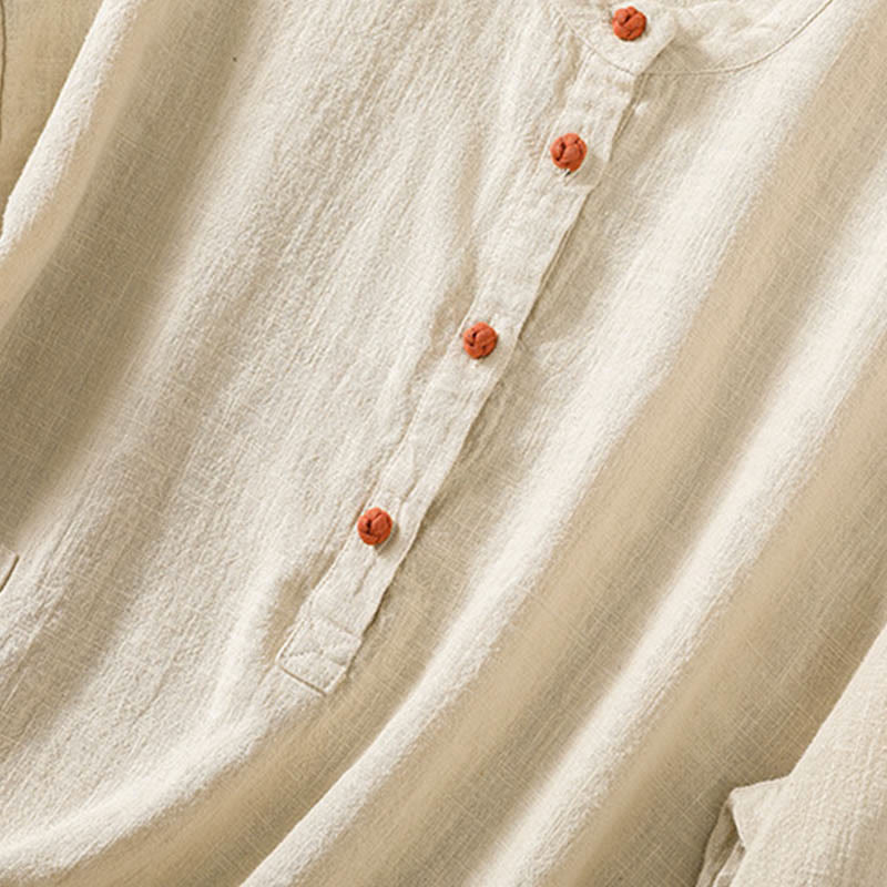 Chemise décontractée à manches longues et col ras du cou pour femme, en coton, avec poches et boutons Buddha Stones - image 22