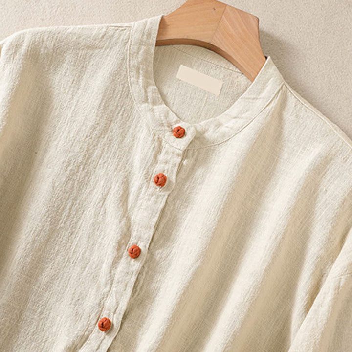 Chemise décontractée à manches longues et col ras du cou pour femme, en coton, avec poches et boutons Buddha Stones - image 23