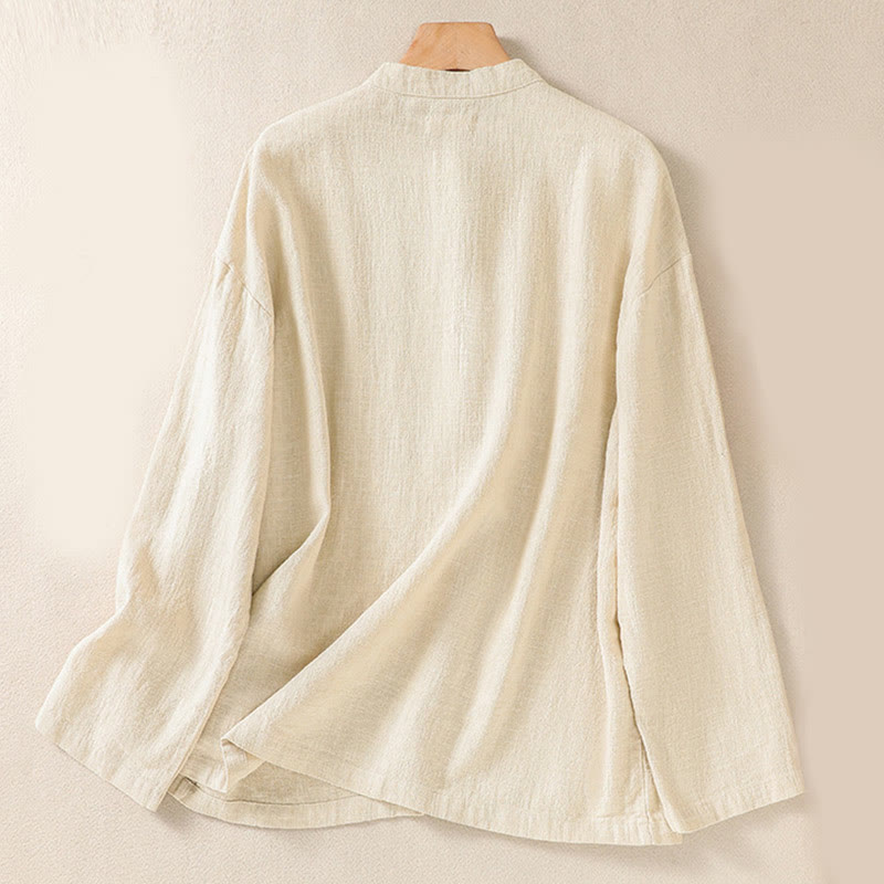 Chemise décontractée à manches longues et col ras du cou pour femme, en coton, avec poches et boutons Buddha Stones - image 17