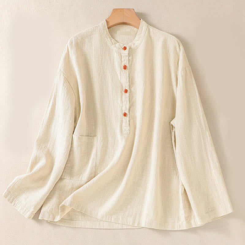 Chemise à manches longues pour femme, col rond, boutons, motif Buddha Stones , avec poches - soie de maïs - US8-10，UK/AU12-14，EU40-42 (2XL) - image 16