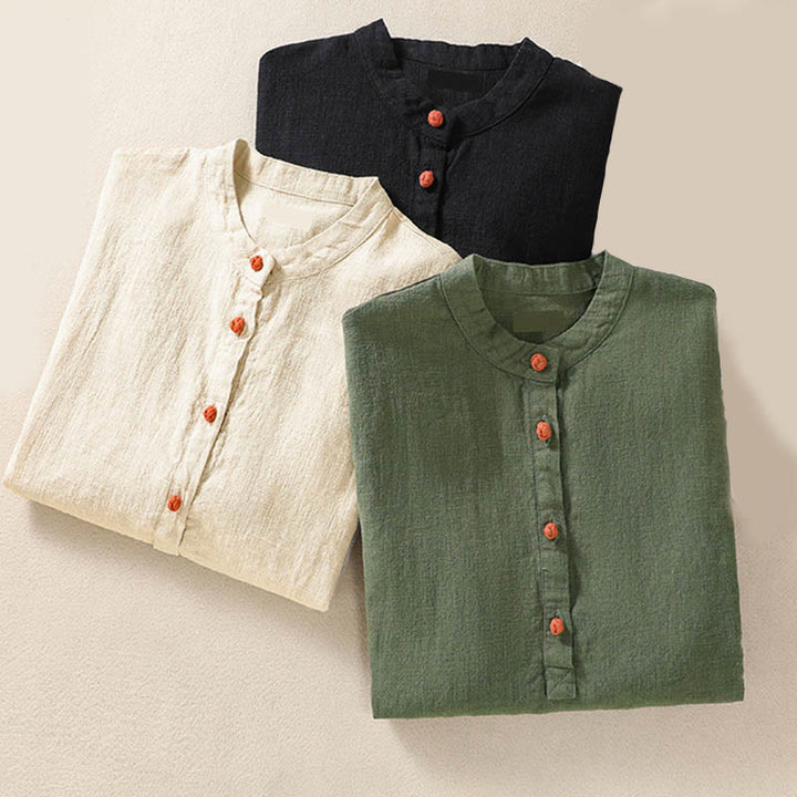 Chemise décontractée à manches longues et col ras du cou pour femme, en coton, avec poches et boutons Buddha Stones - image 27