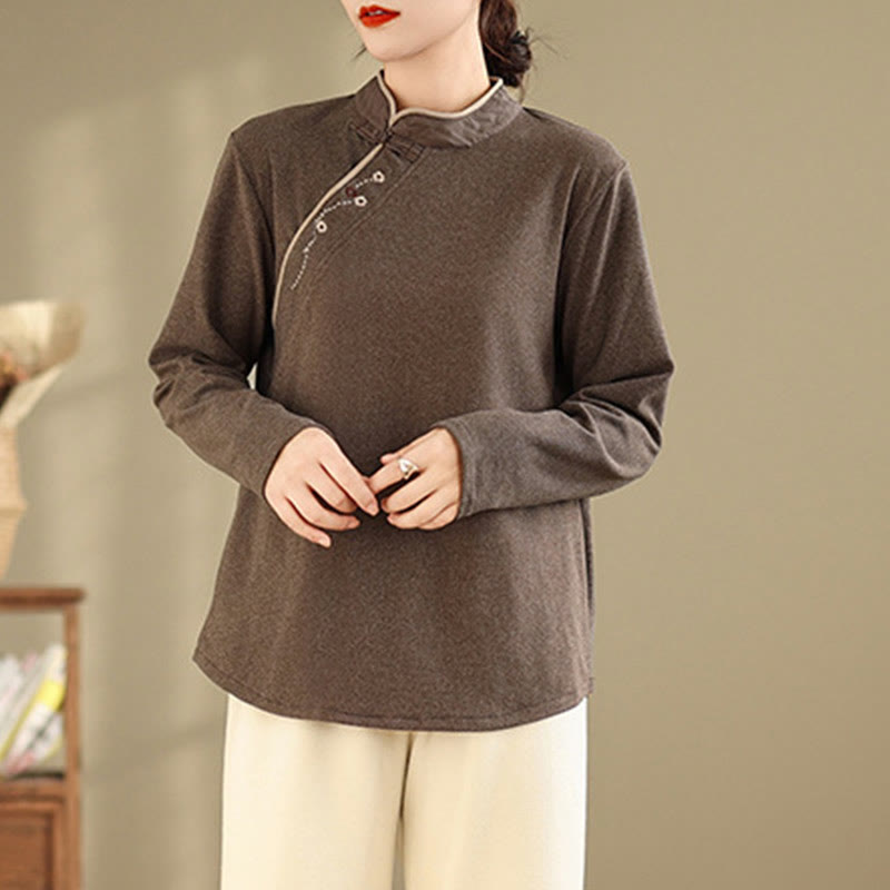 Chemise à manches longues en coton à boutons grenouille Buddha Stones pour femme - image 2