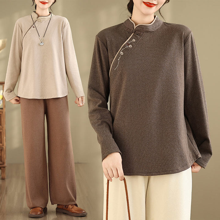 Chemise à manches longues en coton à boutons grenouille Buddha Stones pour femme - image 14